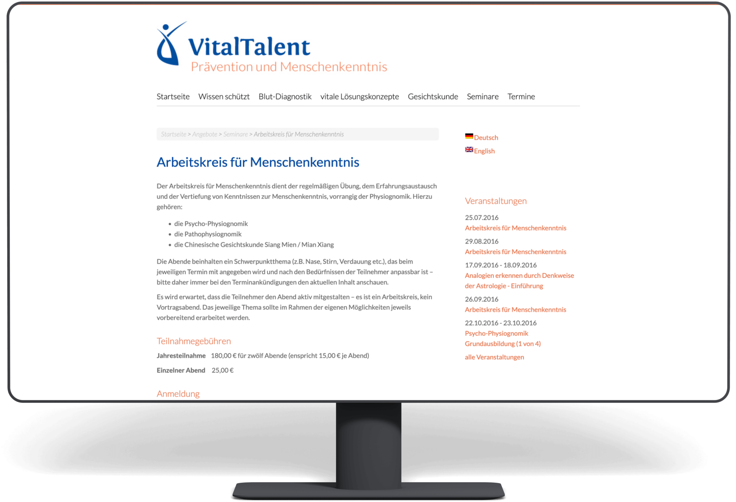Webseite vor dem Redesign